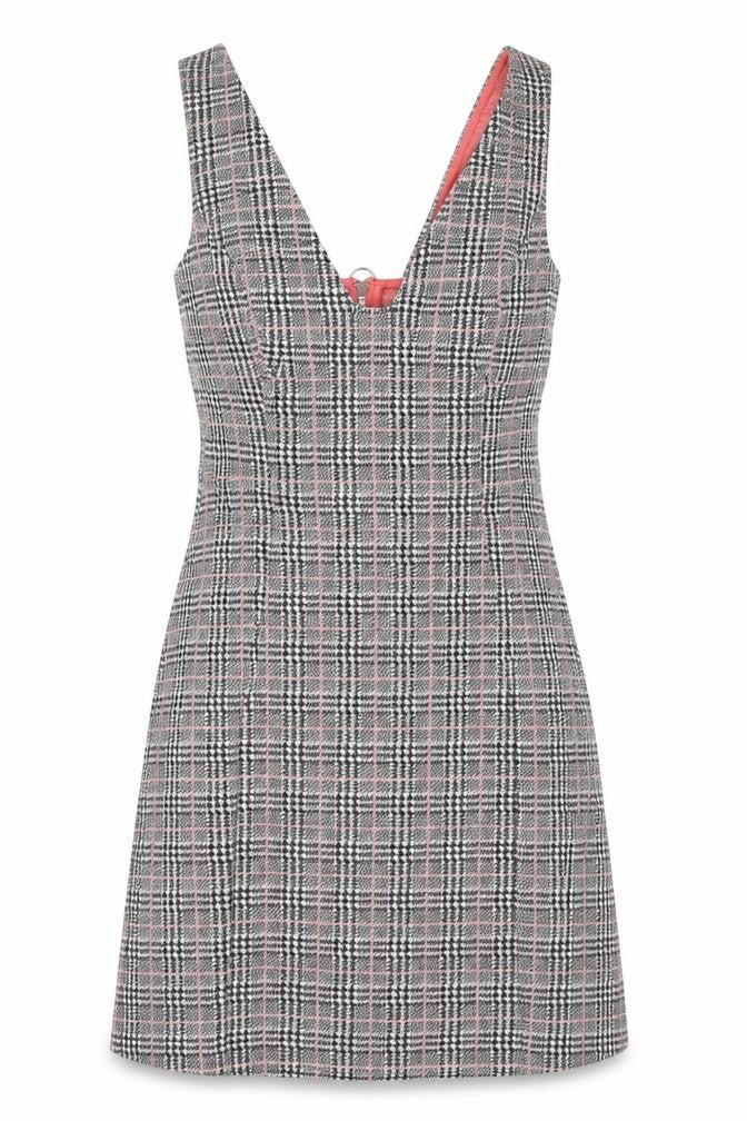 Topshop Womens Multicoloured Plaid Cotton A-Line Size 10 V-Neck Zip - Houndstooth