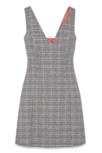 Topshop Womens Multicoloured Plaid Cotton A-Line Size 10 V-Neck Zip - Houndstooth