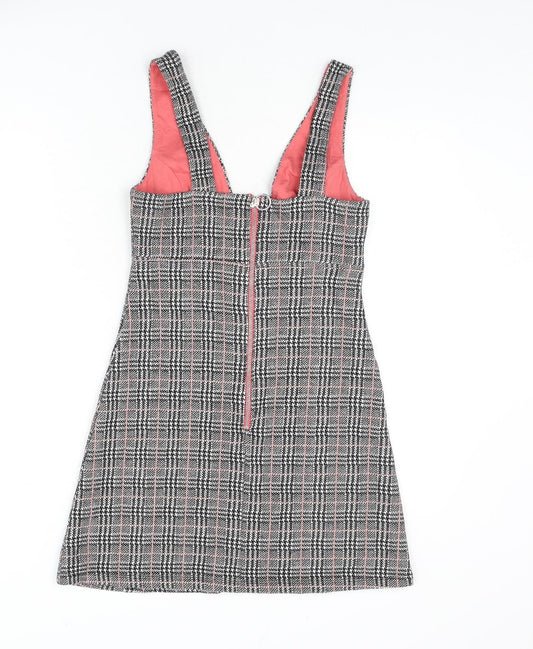 Topshop Womens Multicoloured Plaid Cotton A-Line Size 10 V-Neck Zip - Houndstooth