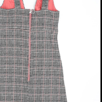 Topshop Womens Multicoloured Plaid Cotton A-Line Size 10 V-Neck Zip - Houndstooth