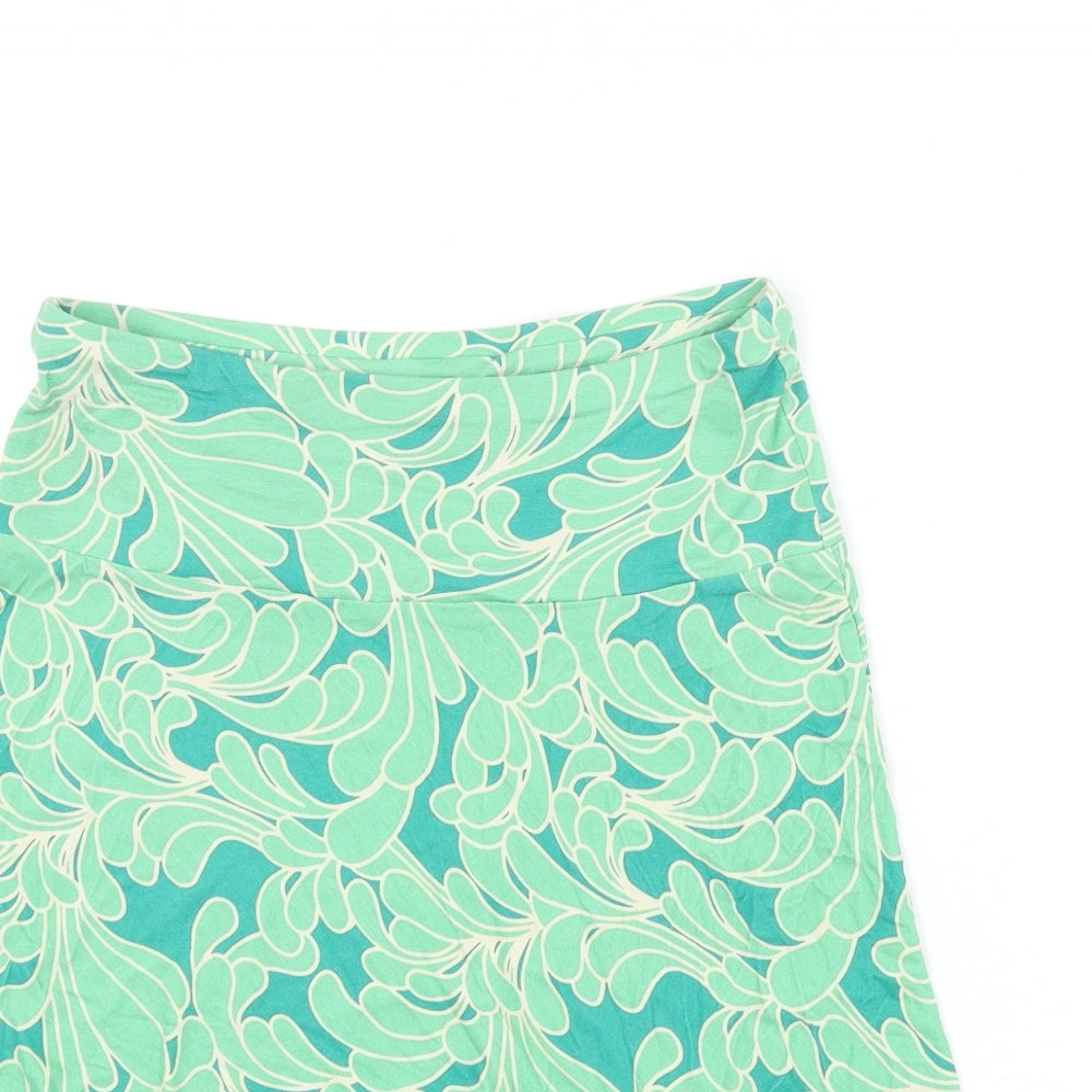 H&M Womens Green Geometric Viscose Flare Skirt Size 10