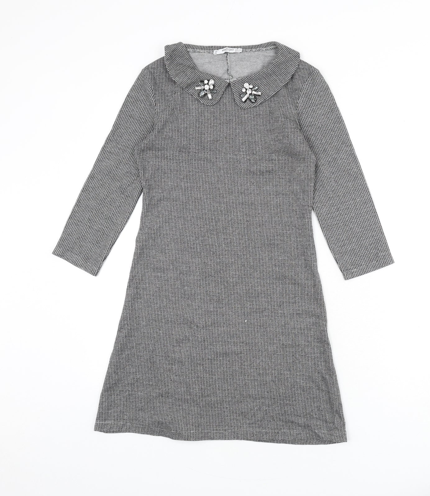 Mango Womens Black Houndstooth Polyester A-Line Size 2XS Collared Pullover