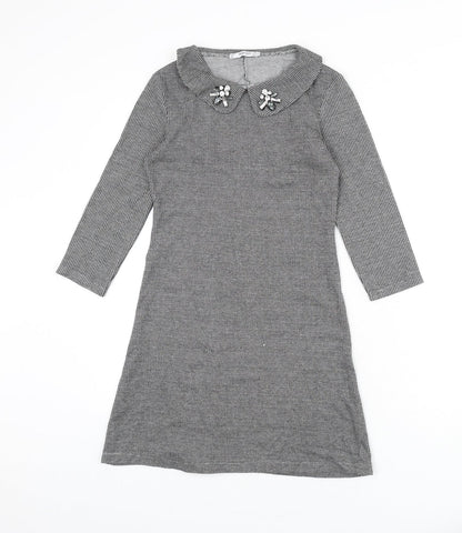 Mango Womens Black Houndstooth Polyester A-Line Size 2XS Collared Pullover