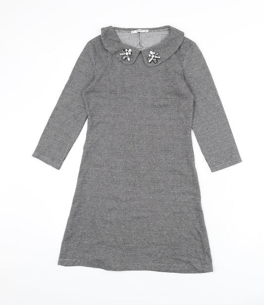 Mango Womens Black Houndstooth Polyester A-Line Size 2XS Collared Pullover