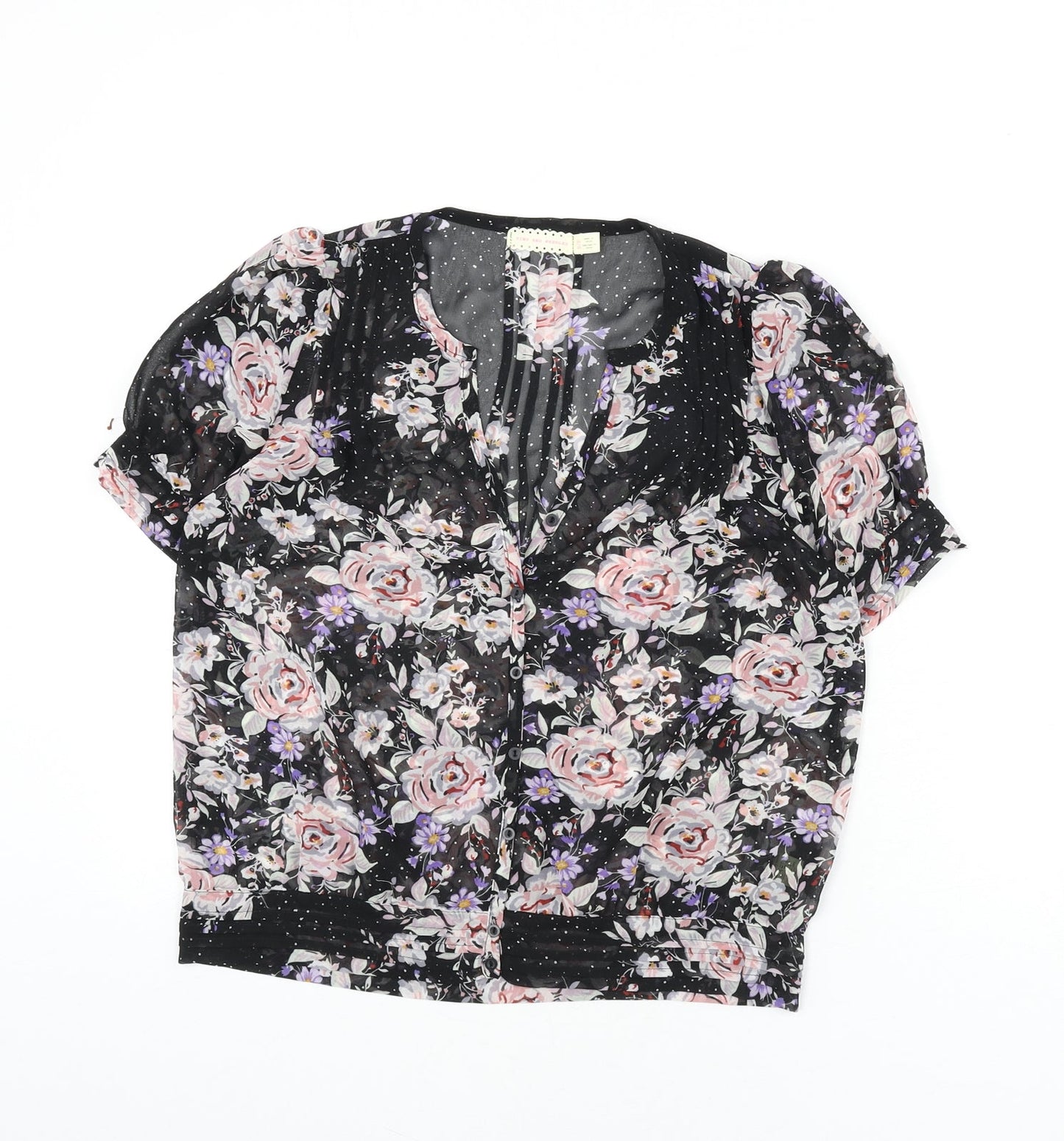 Womens UK Size S Pins & Needles Black Basic Button-Up
