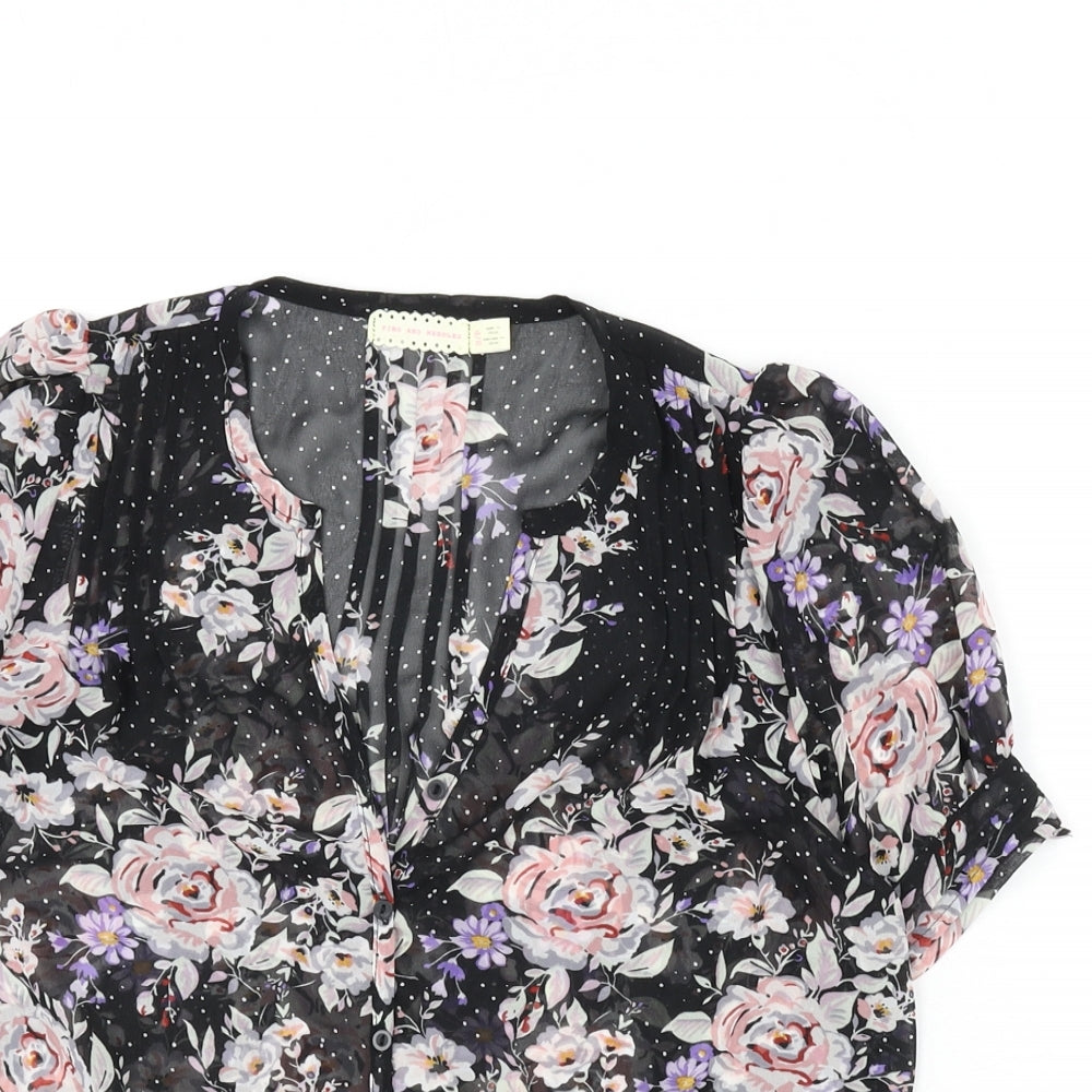 Womens UK Size S Pins & Needles Black Basic Button-Up
