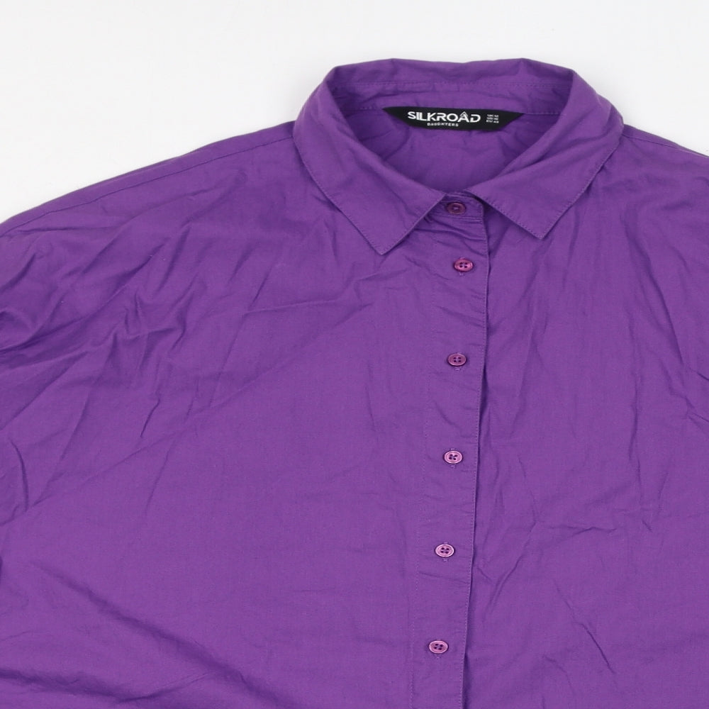 Silkroad Daughters Womens Purple Cotton Basic Button-Up Size 12 Collared