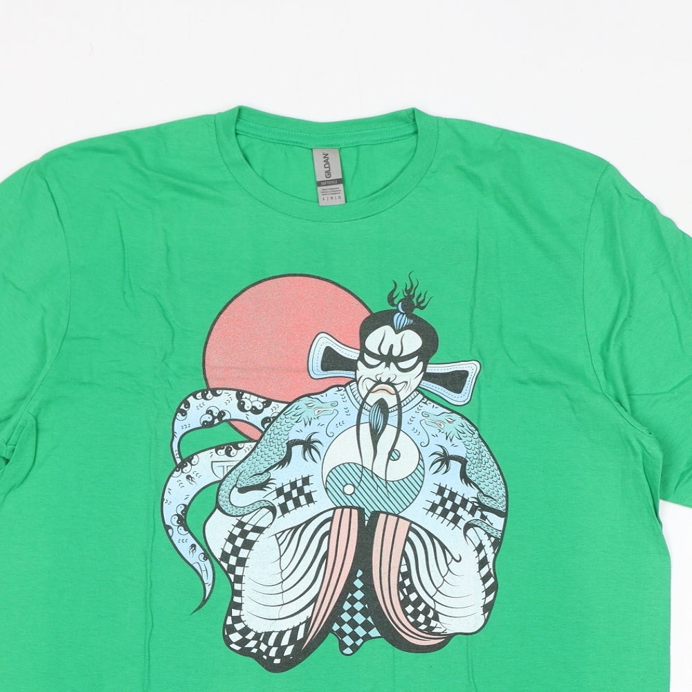Womens UK Size L Gildan Green Basic T-Shirt