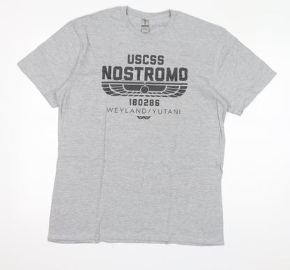 Gildan Womens Grey Cotton Basic T-Shirt Size L Round Neck - Nostromo Weyland/Yutani