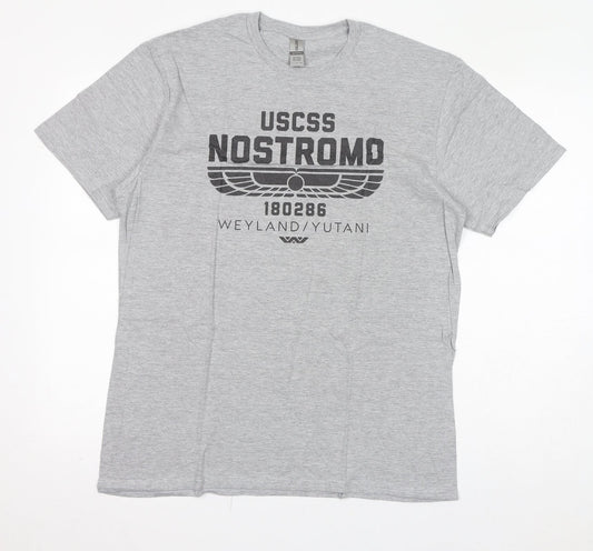 Gildan Womens Grey Cotton Basic T-Shirt Size L Round Neck - Nostromo Weyland/Yutani