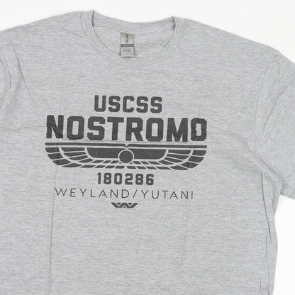 Gildan Womens Grey Cotton Basic T-Shirt Size L Round Neck - Nostromo Weyland/Yutani