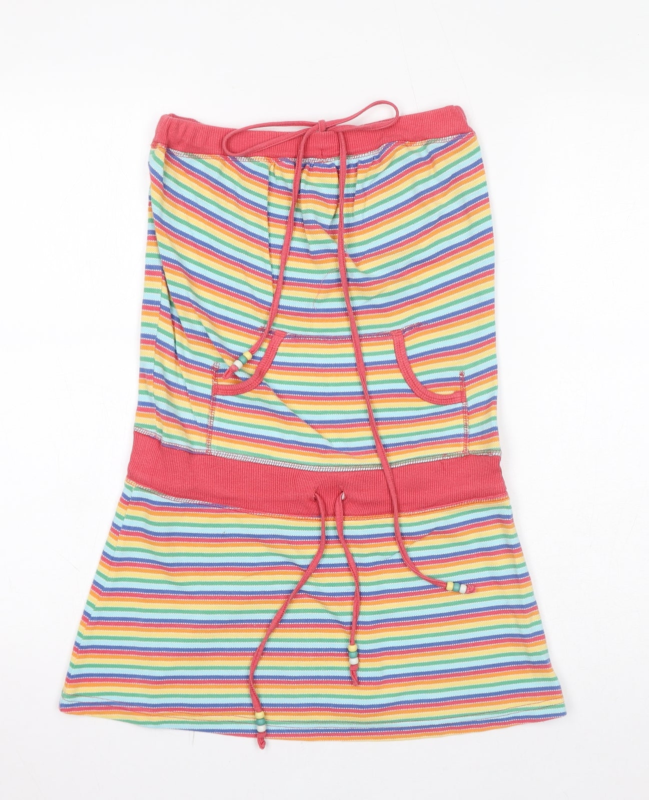 Just Jeans Womens Multicoloured Striped Cotton A-Line Size XS Off the Shoulder Drawstring - Beads, Pockets