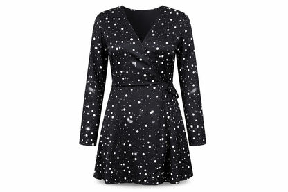 Dancing Leopard Womens Black Polka Dot Polyester A-Line Size 8 V-Neck Tie