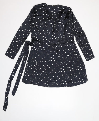 Dancing Leopard Womens Black Polka Dot Polyester A-Line Size 8 V-Neck Tie