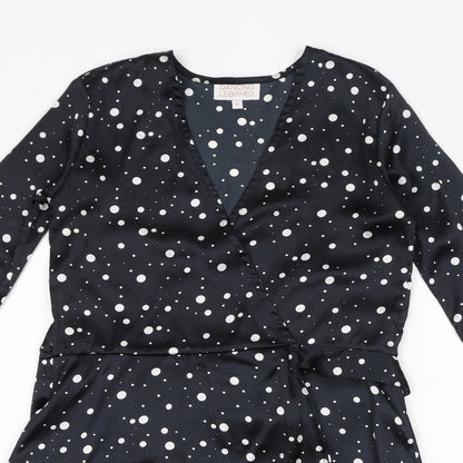 Dancing Leopard Womens Black Polka Dot Polyester A-Line Size 8 V-Neck Tie