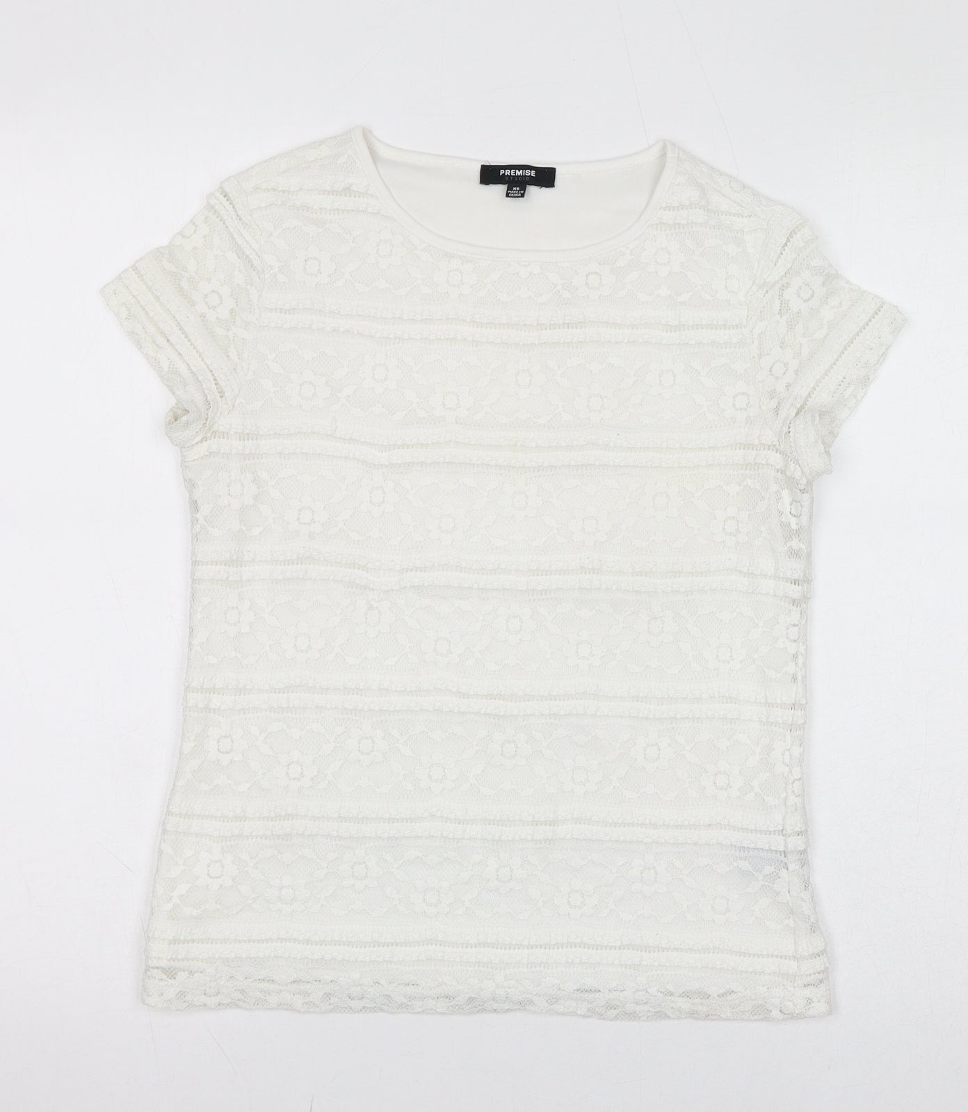 Womens UK Size XS Premise White Basic T-Shirt