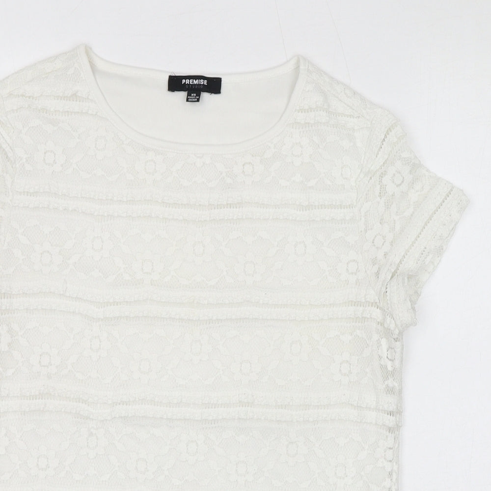 Womens UK Size XS Premise White Basic T-Shirt