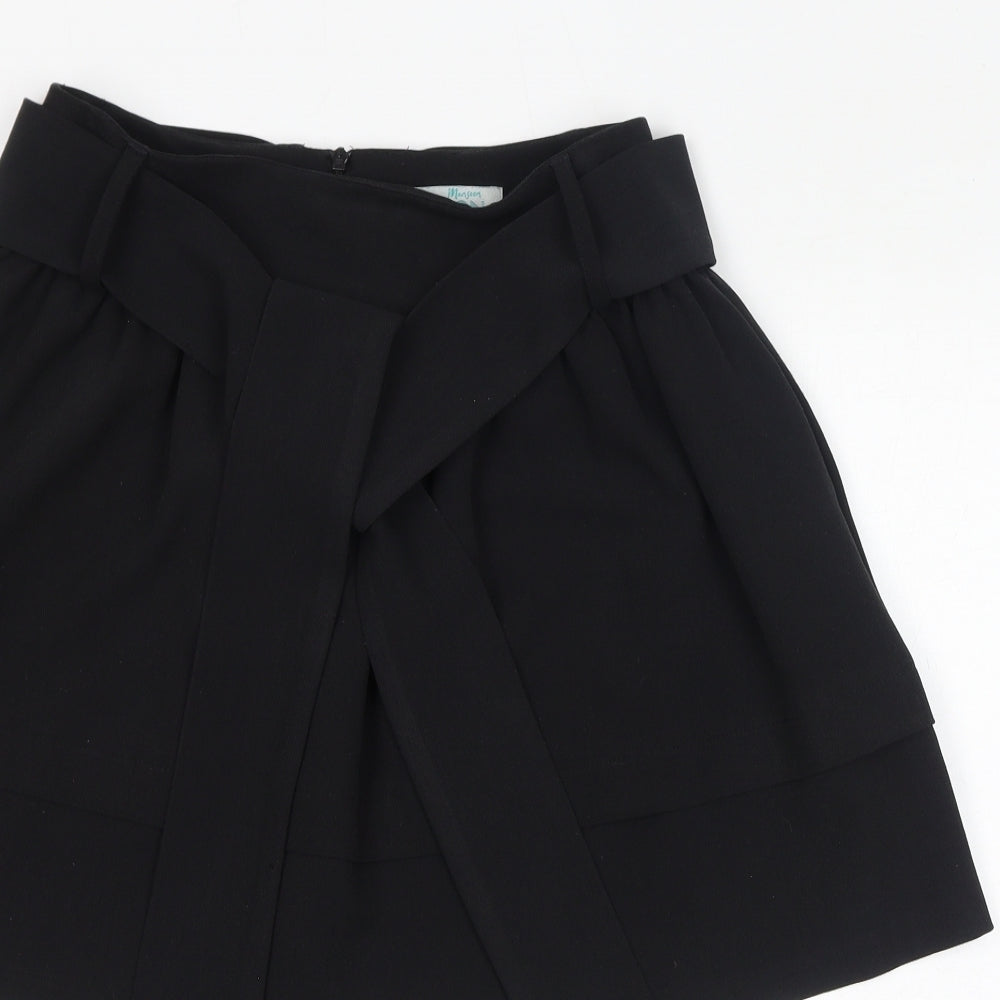 Monsoon Womens Black Polyester A-Line Skirt Size 6 Zip - Pockets, Belted
