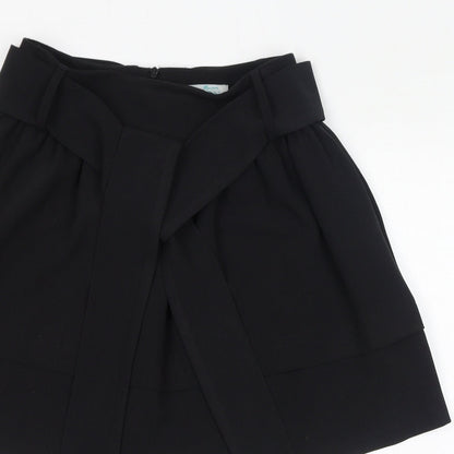 Monsoon Womens Black Polyester A-Line Skirt Size 6 Zip - Pockets, Belted