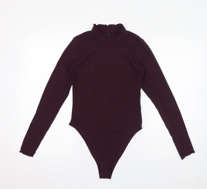 New Look Womens Red Polyester Bodysuit One-Piece Size 10 Button