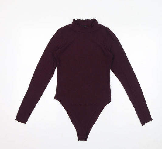 New Look Womens Red Polyester Bodysuit One-Piece Size 10 Button