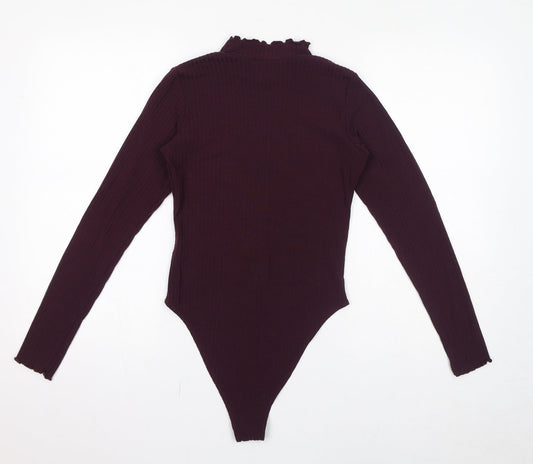 New Look Womens Red Polyester Bodysuit One-Piece Size 10 Button