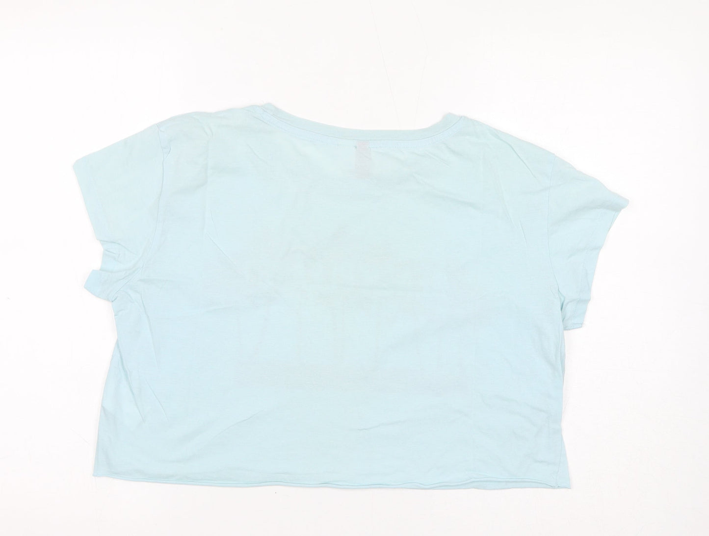 Divided by H&M Womens Blue Cotton Cropped T-Shirt Size S Round Neck - Beach Please