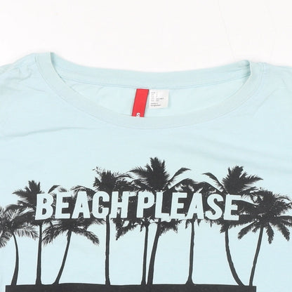 Divided by H&M Womens Blue Cotton Cropped T-Shirt Size S Round Neck - Beach Please