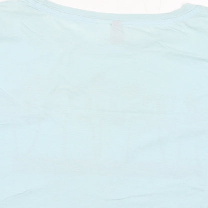 Divided by H&M Womens Blue Cotton Cropped T-Shirt Size S Round Neck - Beach Please