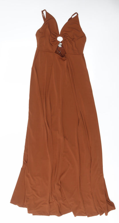 ASOS Womens Brown Polyester A-Line Size 8 V-Neck Pullover - Keyhole neck, Slits