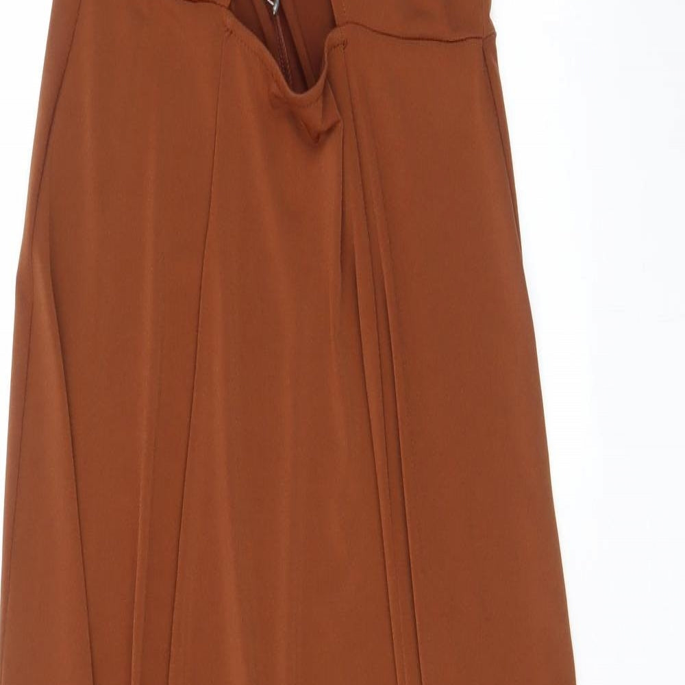 ASOS Womens Brown Polyester A-Line Size 8 V-Neck Pullover - Keyhole neck, Slits