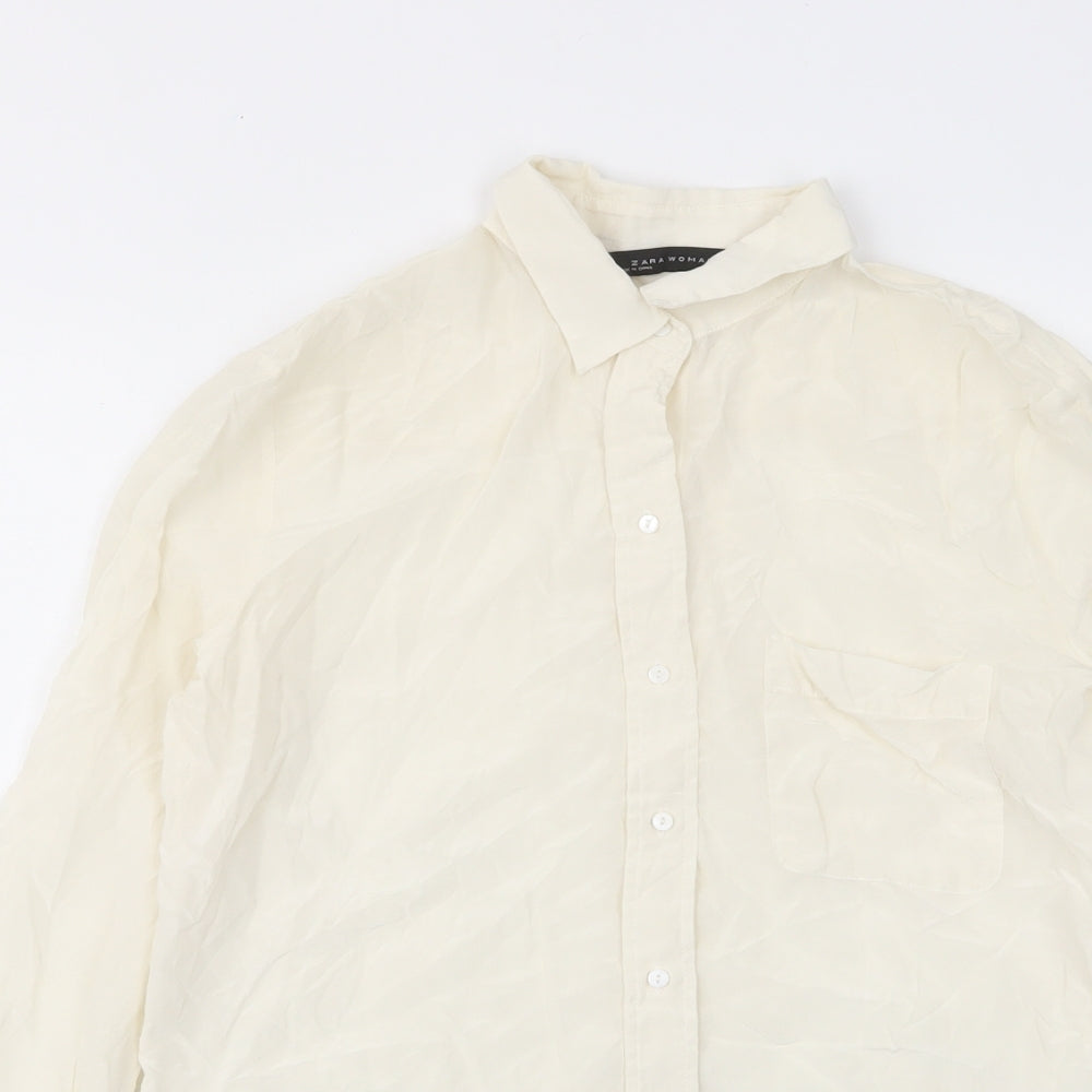 Womens UK Size M Zara Ivory Basic Button-Up