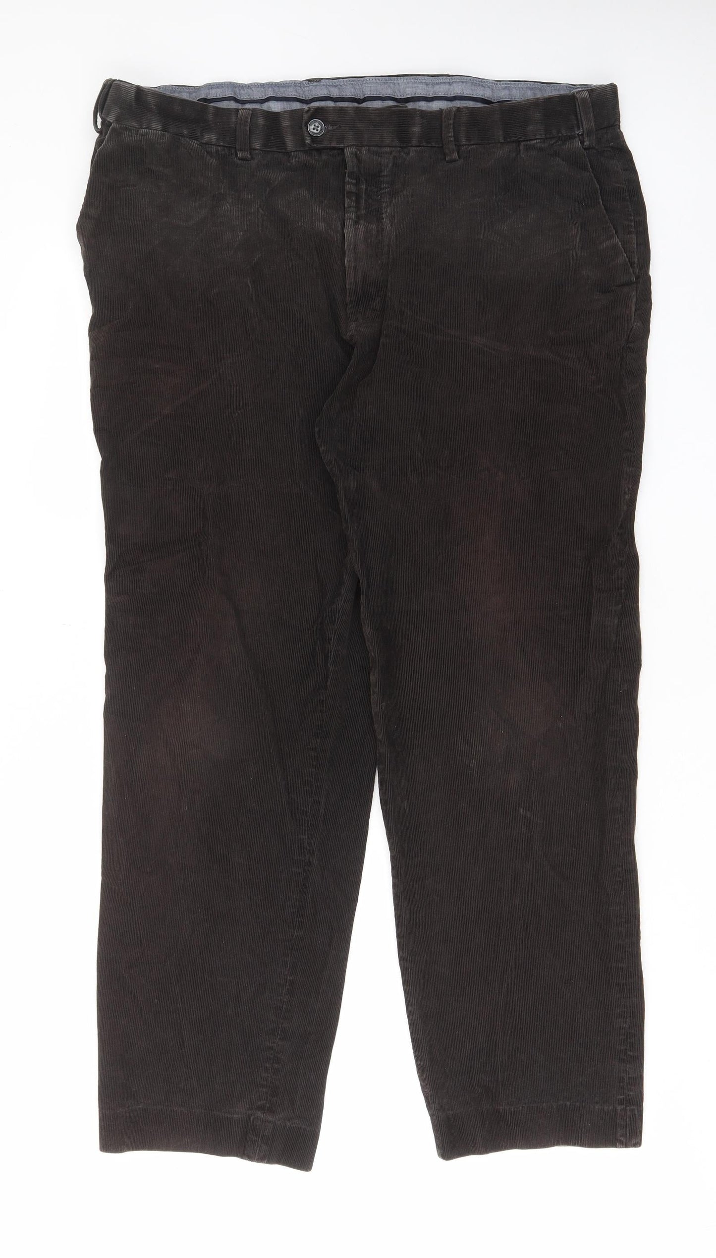 Marks and Spencer Mens Brown Cotton Trousers Size 42 in L33 in Regular Zip - Pockets, Belt Loops