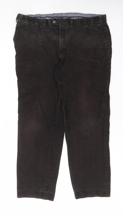 Marks and Spencer Mens Brown Cotton Trousers Size 42 in L33 in Regular Zip - Pockets, Belt Loops