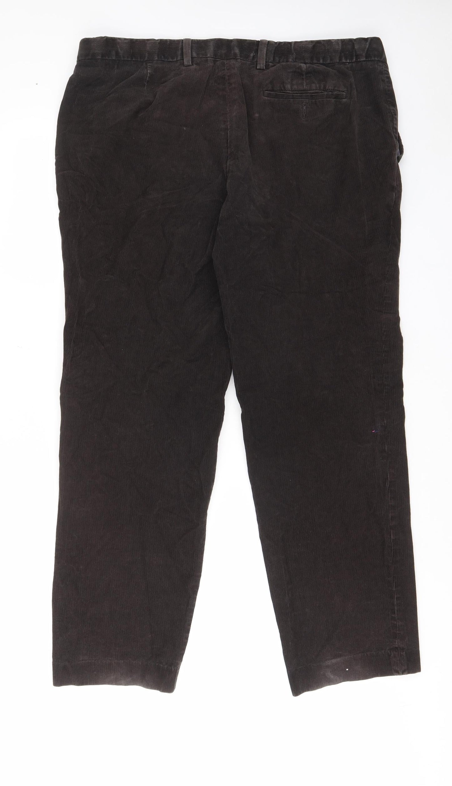 Marks and Spencer Mens Brown Cotton Trousers Size 42 in L33 in Regular Zip - Pockets, Belt Loops