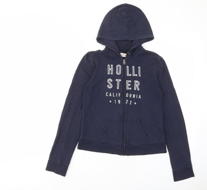 Hollister Womens Blue Cotton Full Zip Hoodie Size XS Zip - Logo, Embroided