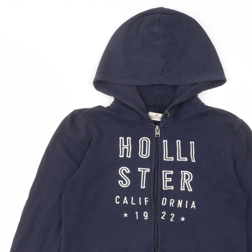 Hollister Womens Blue Cotton Full Zip Hoodie Size XS Zip - Logo, Embroided