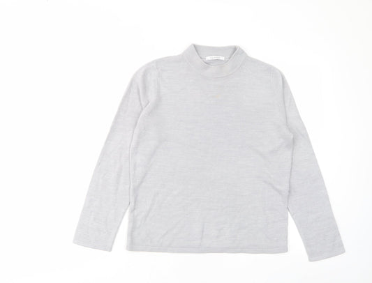 Classic Womens Grey Round Neck Acrylic Pullover Jumper Size 12