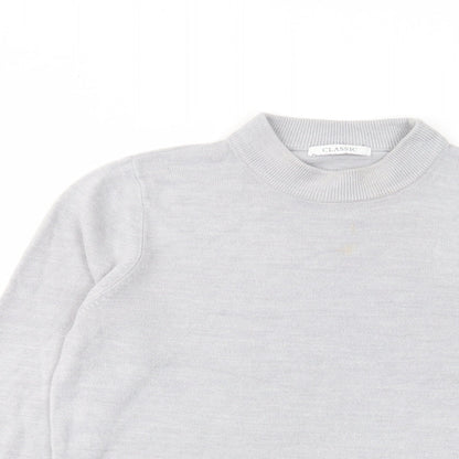 Classic Womens Grey Round Neck Acrylic Pullover Jumper Size 12