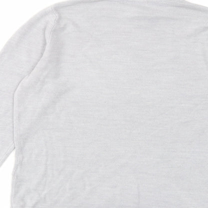 Classic Womens Grey Round Neck Acrylic Pullover Jumper Size 12