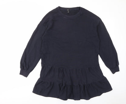 River Island Womens Blue Cotton Jumper Dress Size M Crew Neck Pullover