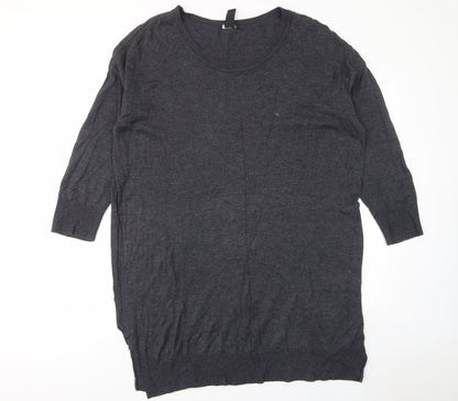 H&M Womens Grey Cotton Jumper Dress Size M Crew Neck Pullover