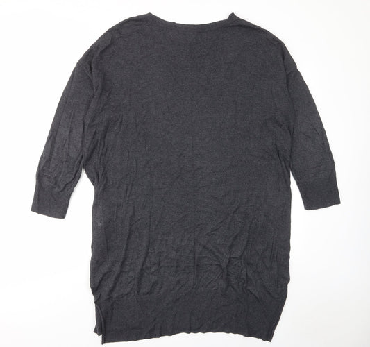 H&M Womens Grey Cotton Jumper Dress Size M Crew Neck Pullover