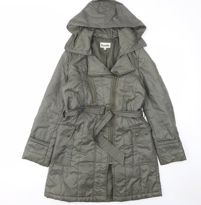 Rosseti Womens Green Quilted Coat Size 10 Zip - Zip Pockets, Belted