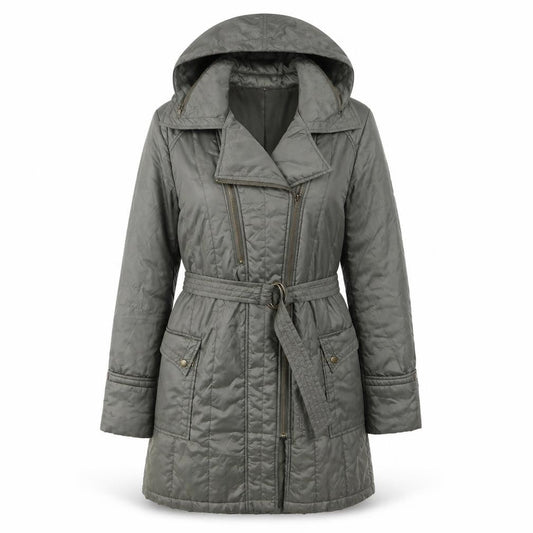 Rosseti Womens Green Quilted Coat Size 10 Zip - Zip Pockets, Belted