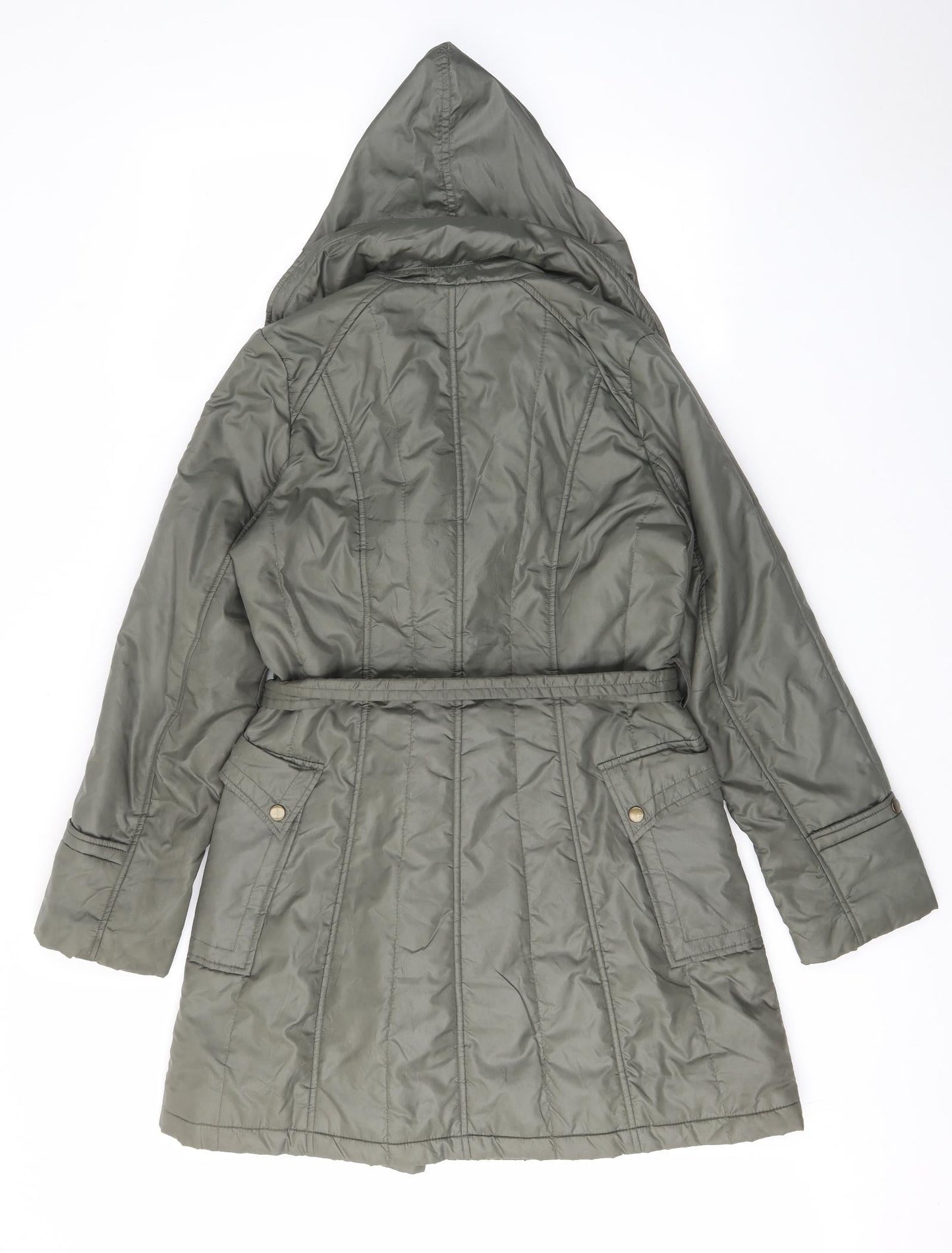 Rosseti Womens Green Quilted Coat Size 10 Zip - Zip Pockets, Belted