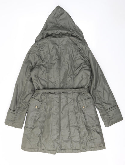 Rosseti Womens Green Quilted Coat Size 10 Zip - Zip Pockets, Belted