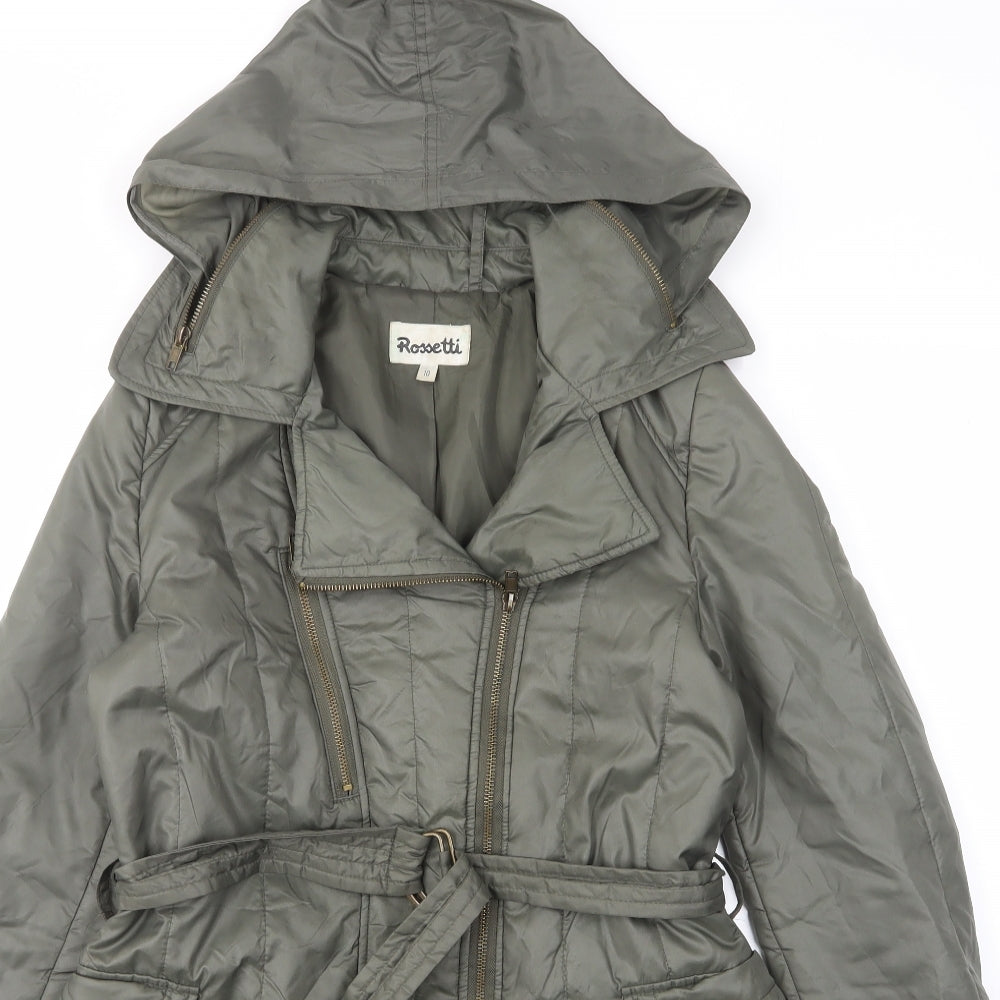 Rosseti Womens Green Quilted Coat Size 10 Zip - Zip Pockets, Belted