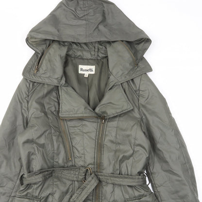 Rosseti Womens Green Quilted Coat Size 10 Zip - Zip Pockets, Belted