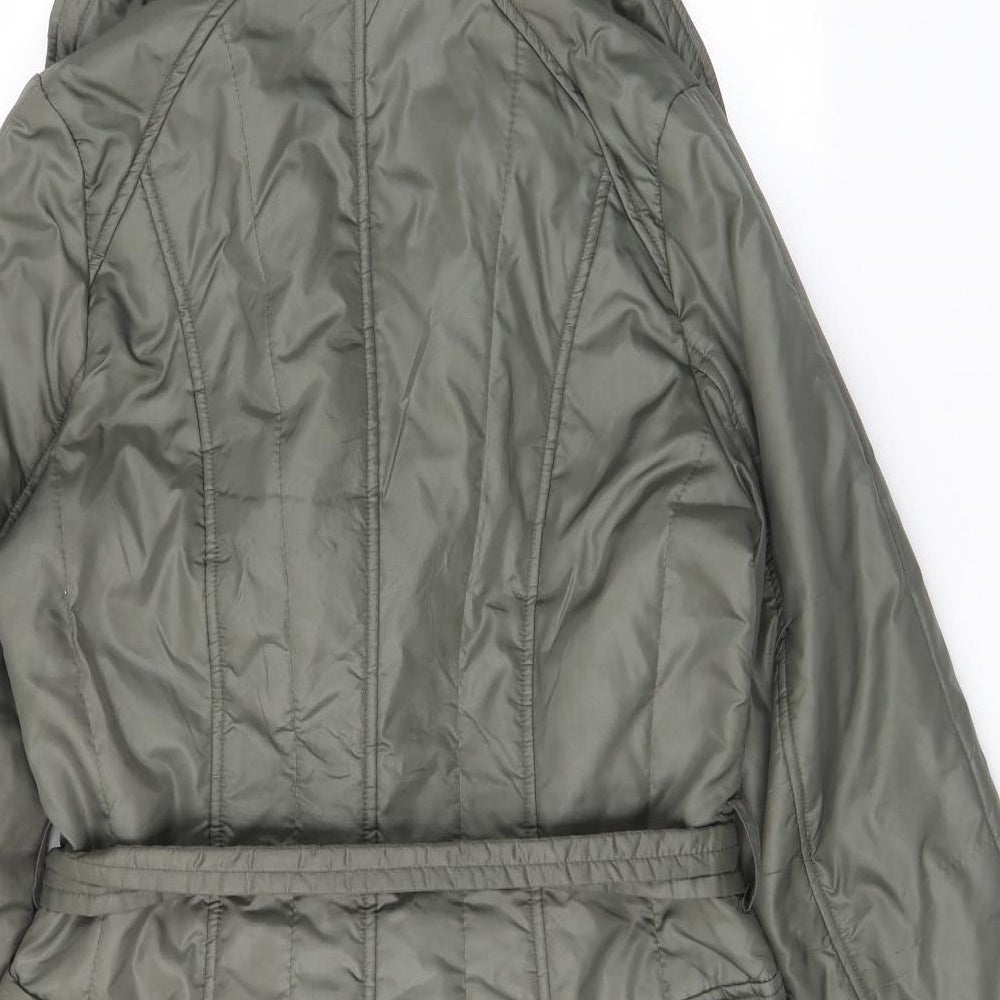Rosseti Womens Green Quilted Coat Size 10 Zip - Zip Pockets, Belted